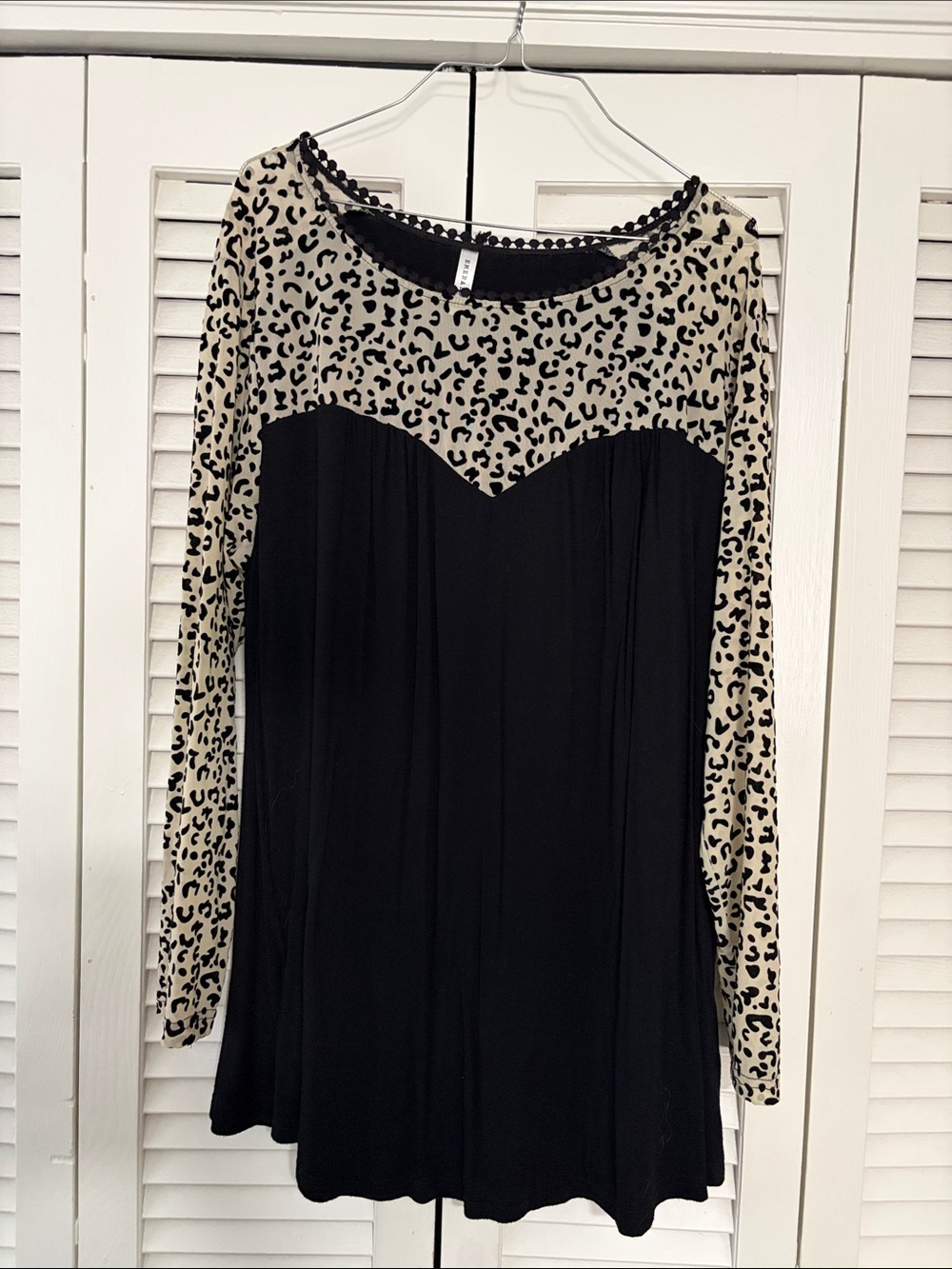 Emerald Black Tunic with Cream Leopard Yoke